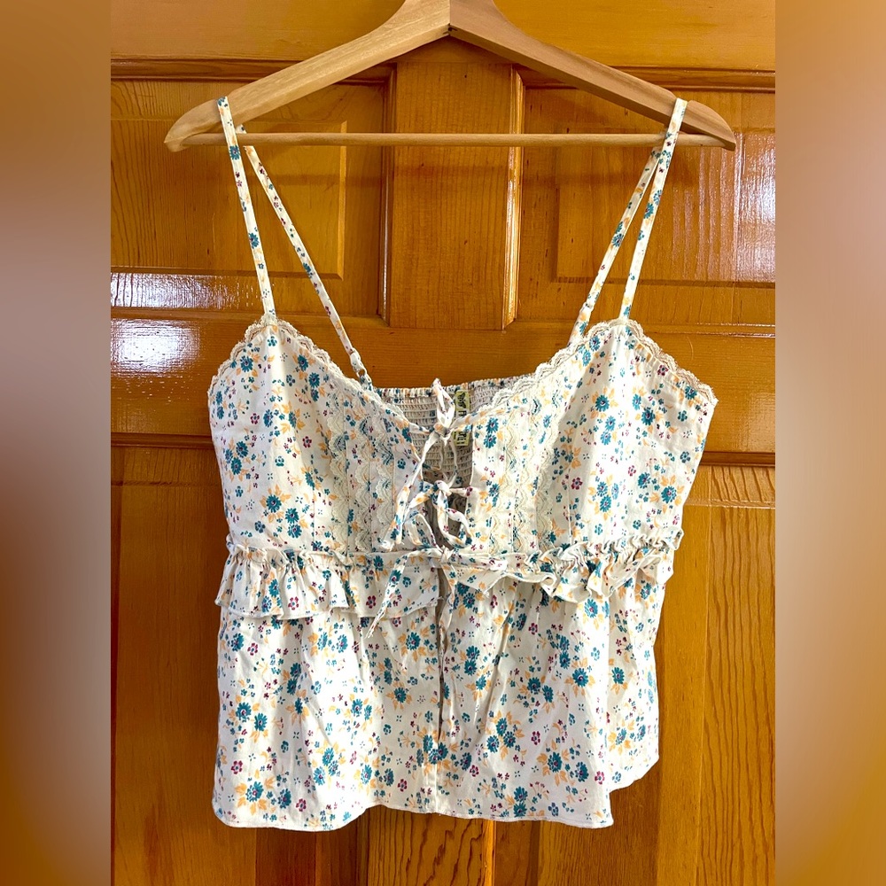 Free people sweet ruffle floral tie front tank